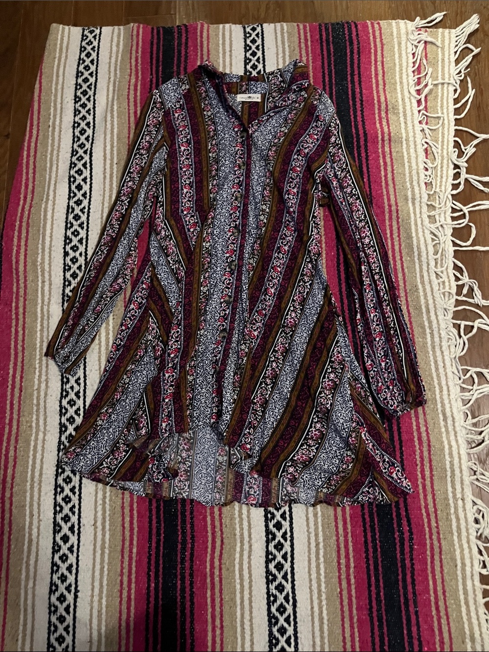 NATURAL LIFE Striped Floral Mini Dress Medium 100% rayon